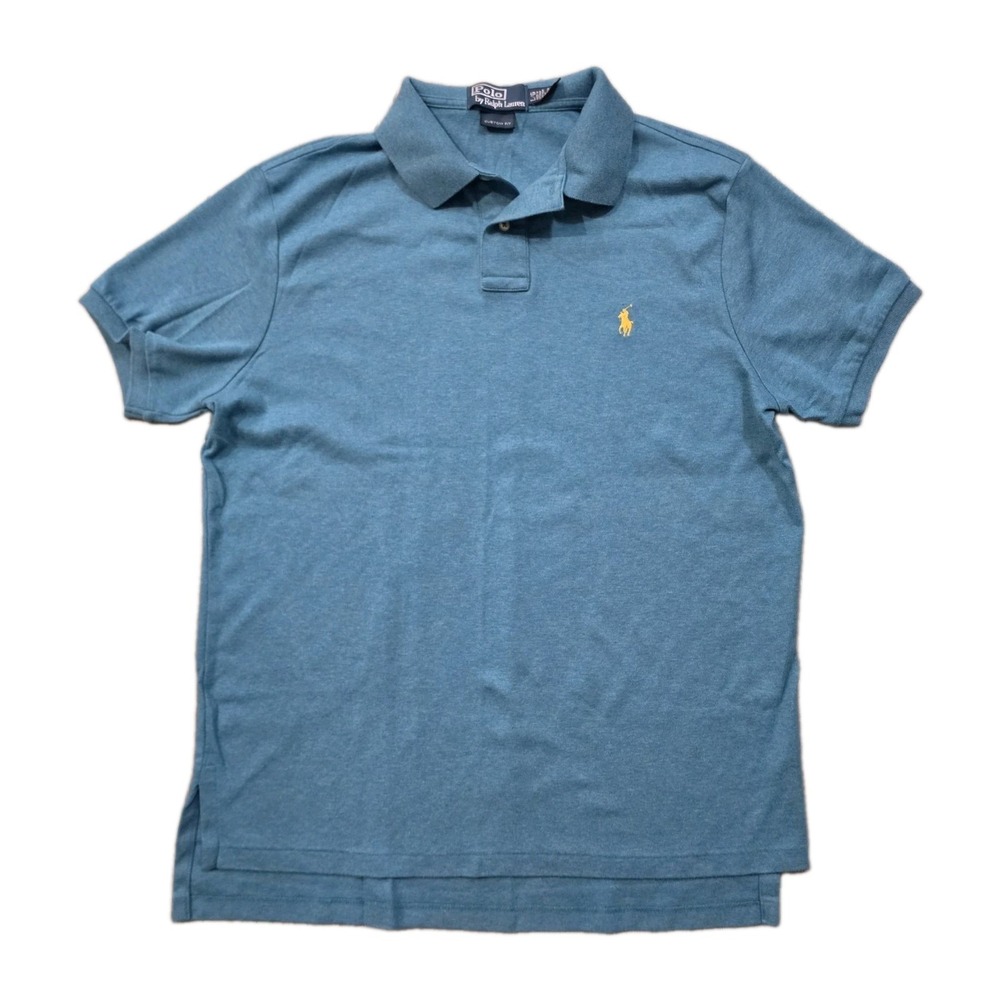 Polo Ralph Lauren Custom Fit Polo Shirt Mens Large Teal Blue Yellow Pony